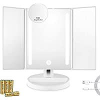 Auxmir Espejo Maquillaje con Luz LED- Espejo Cosmético Tríptico con Dos Caras con Pantalla Táctil Regulación y Giratoria…
